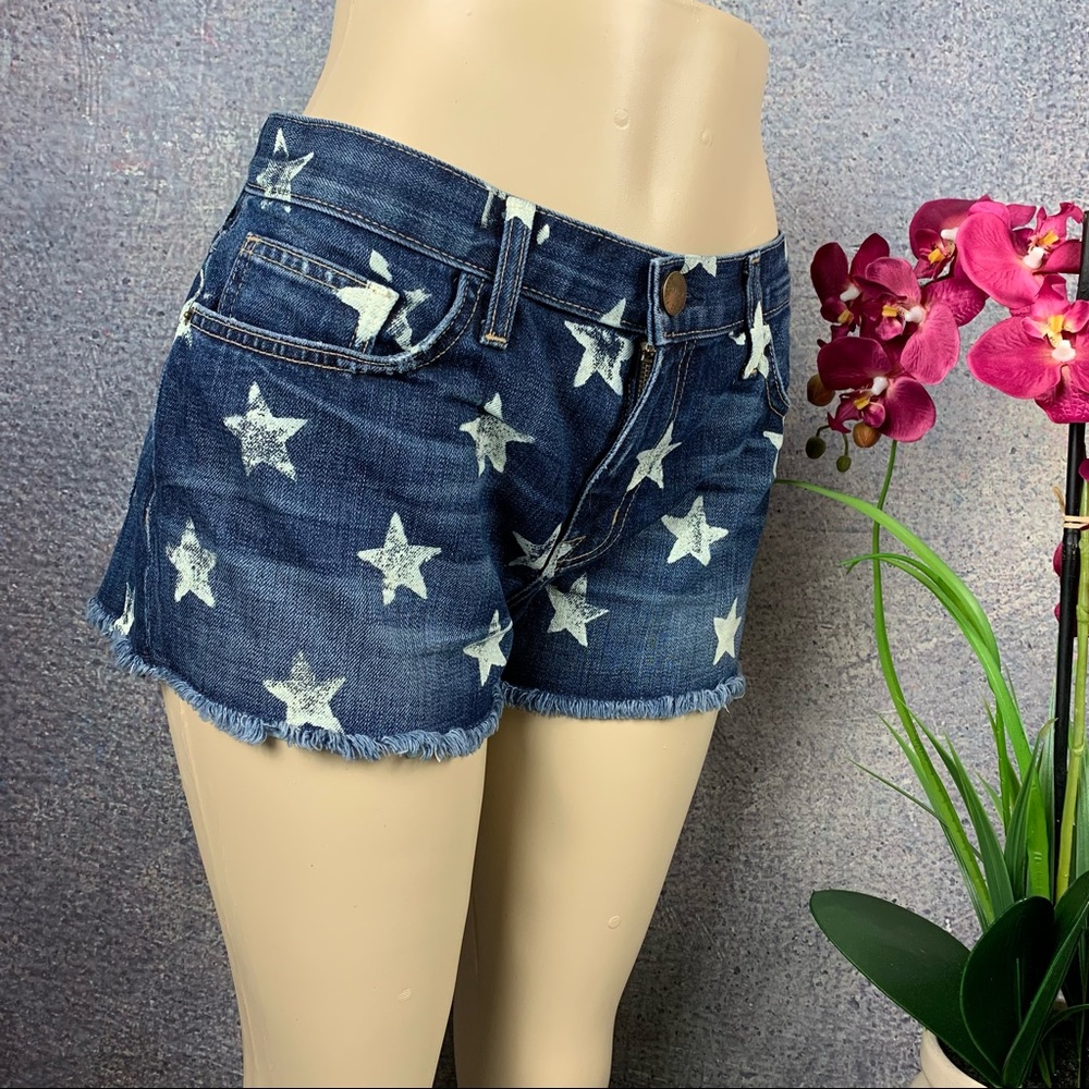 Current/Elliott Star Print Jean Shorts - Blue & White